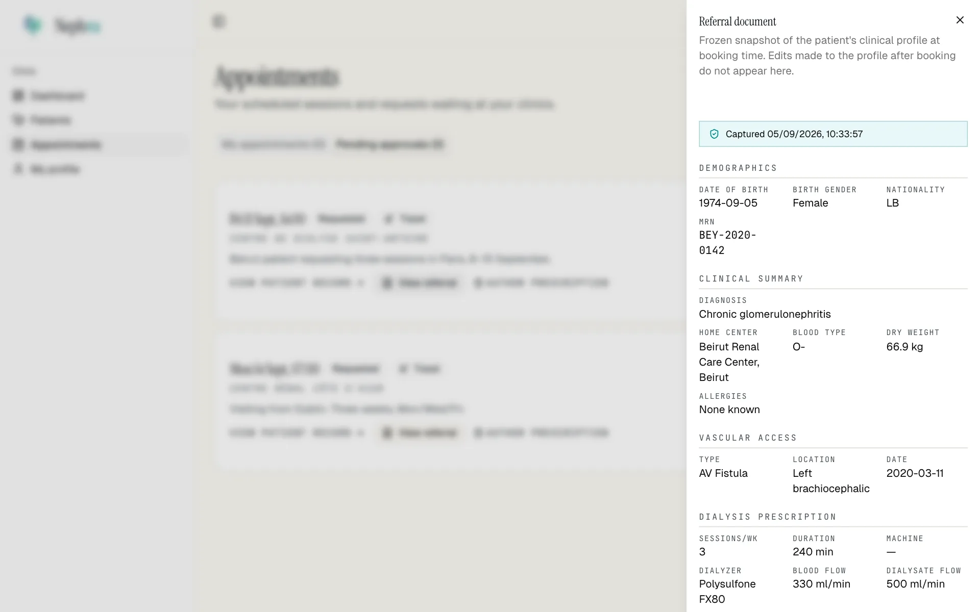 Referral document · receiving centre view